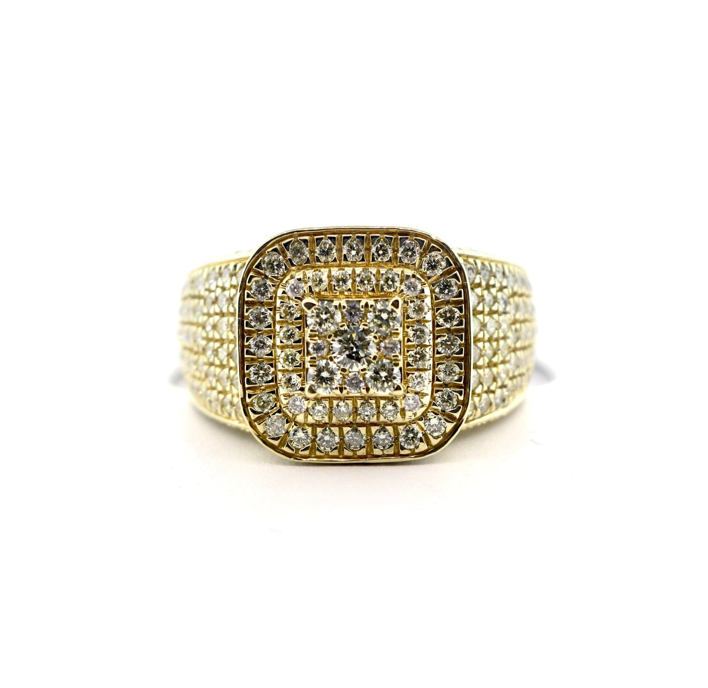 10K Yellow Gold 3CT DD Halo Square 11.5 Grams Mens Ring