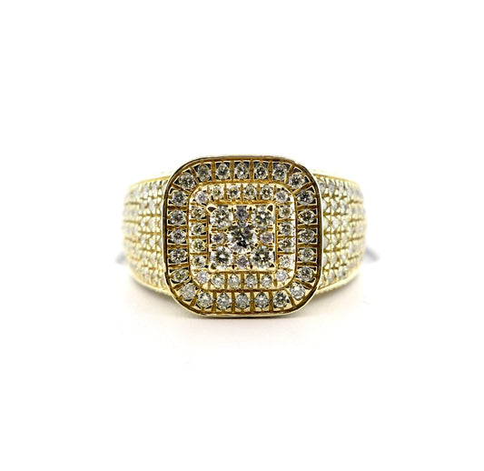 10K Yellow Gold 3CT DD Halo Square 11.5 Grams Mens Ring