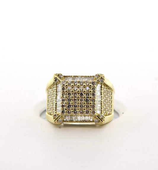 10K Yellow Gold 2.20CT Square Bagg/RD Mens Ring