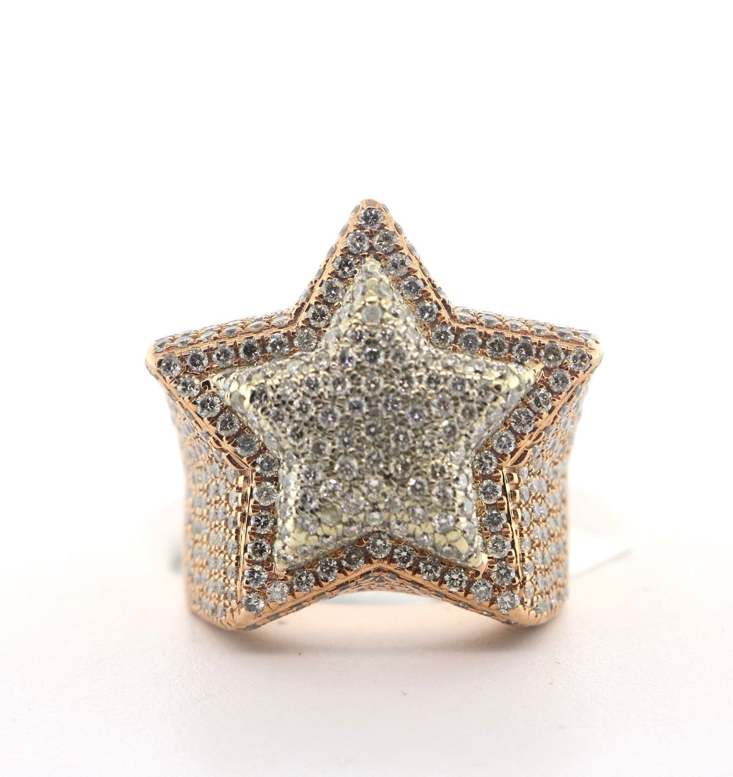 10K Rose Gold Two Tone 4CTW Diamond 23.3 Grams Mens Star Ring