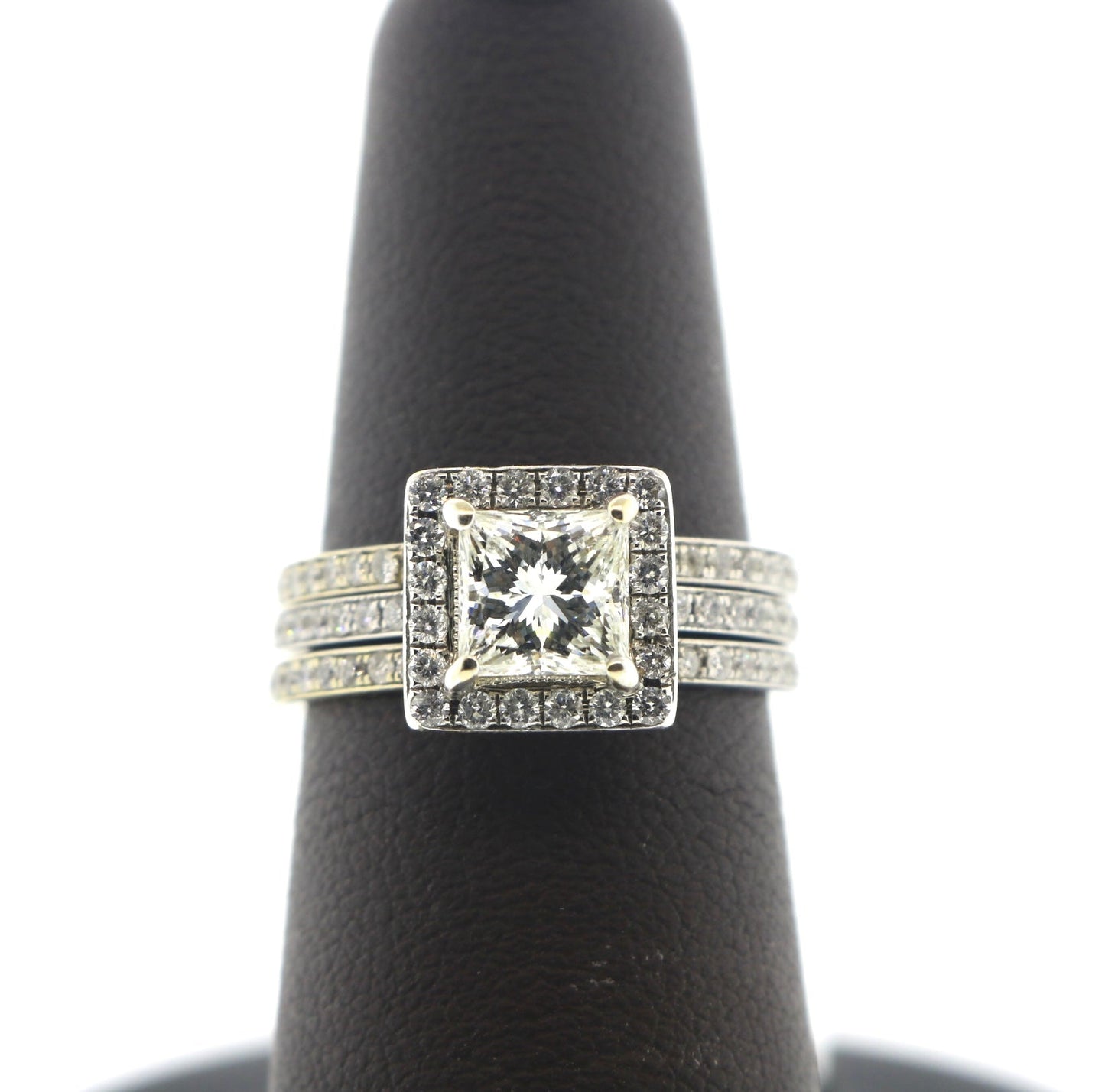 14K White Gold 1.01/2.16CTW PRN/RDS VS2 HI 3 Piece Ring Set