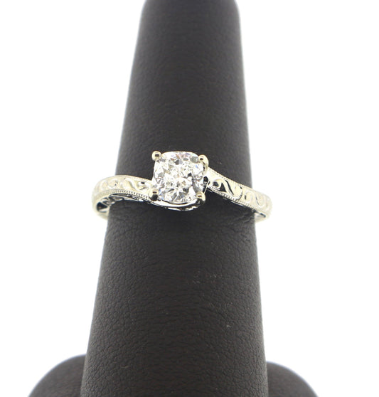 14K White Gold 1CT Cushion D/SI2 GIA Certified Antique Diamond Ring