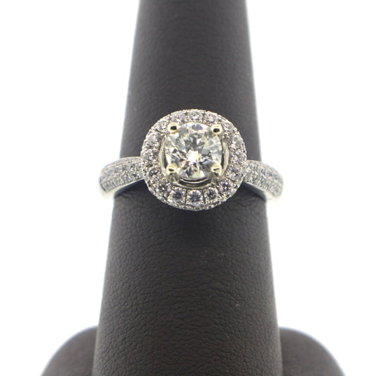 14K White Gold 0.98/0.89CT Halo Pave Ring