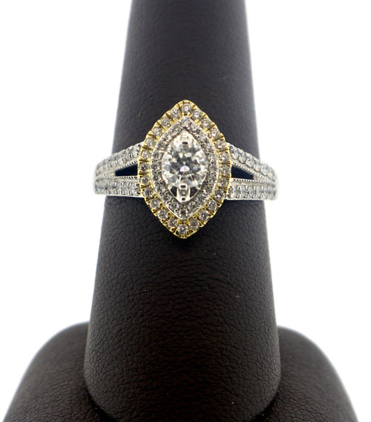 14K Two Tone 1CTW 1/3CNT Halo Diamond Ring