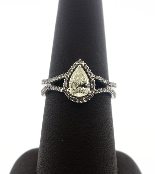 14K White Gold 0.76/0.30CT Pear Halo Split Ring