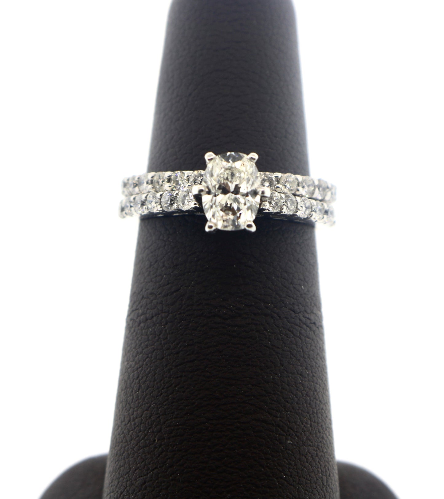 14K White Gold 1/1.4CTW Oval/RDS 2 Piece Ring Set