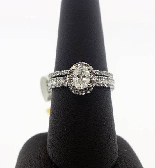 14K White Gold 1.42CTW 0.75CNTR Oval/Round Diamond Ring