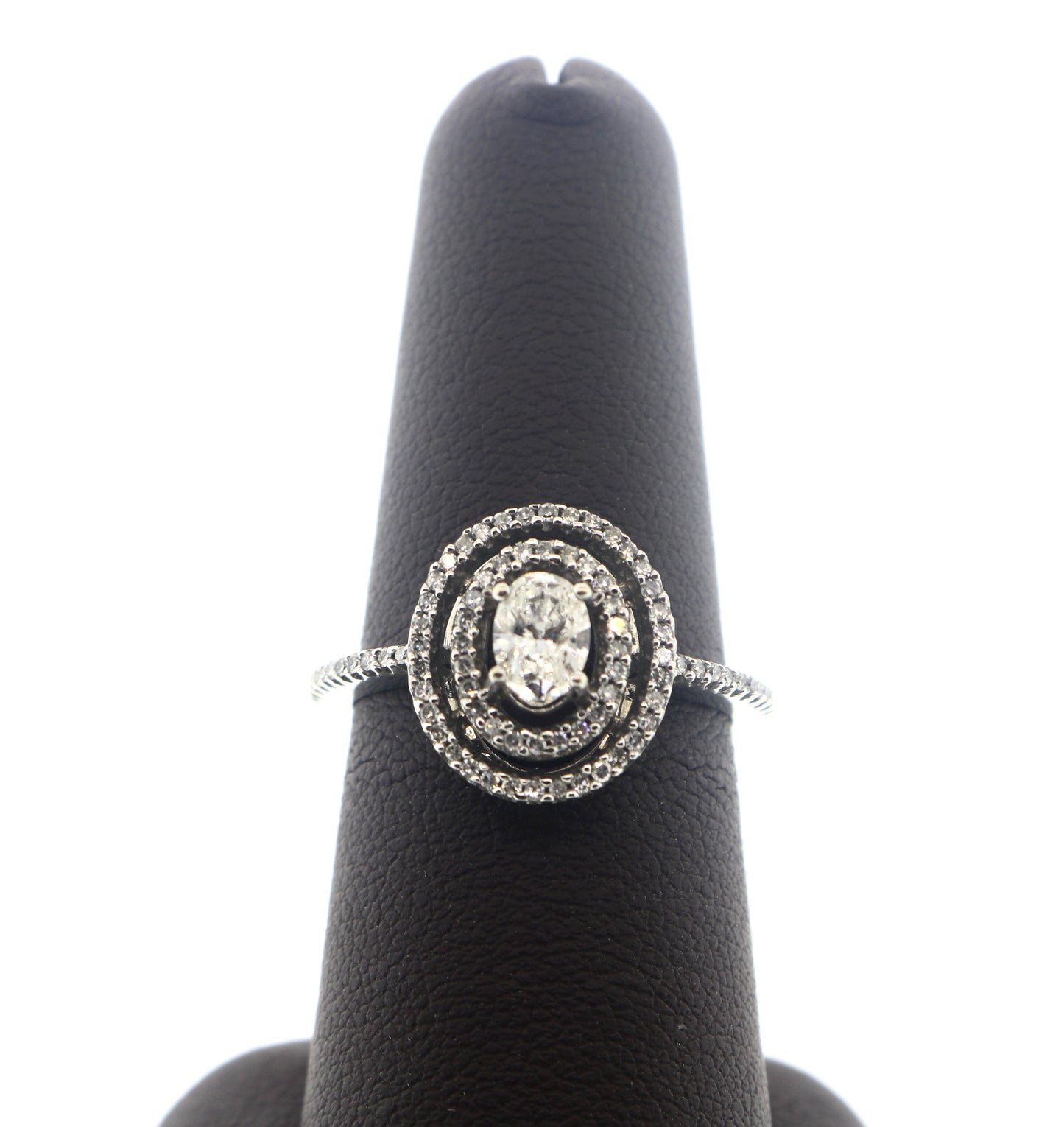 14K White Gold 0.43/0.30CT Oval Halo Diamond Ring