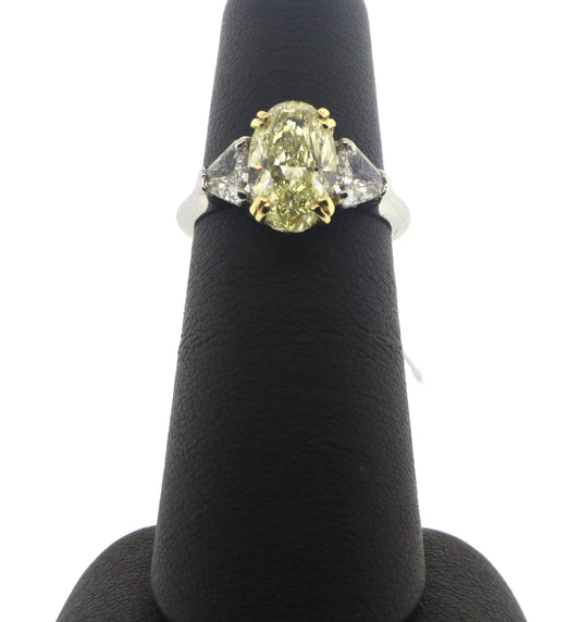 18K Platinum 2.79CT/0.78CT Fancy Yellow G/VS GIA Certified Diamond Ring