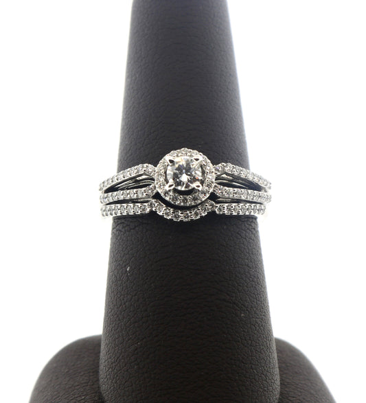 14K White Gold 0.25/0.60CT RD Halo Bridal Ring Set