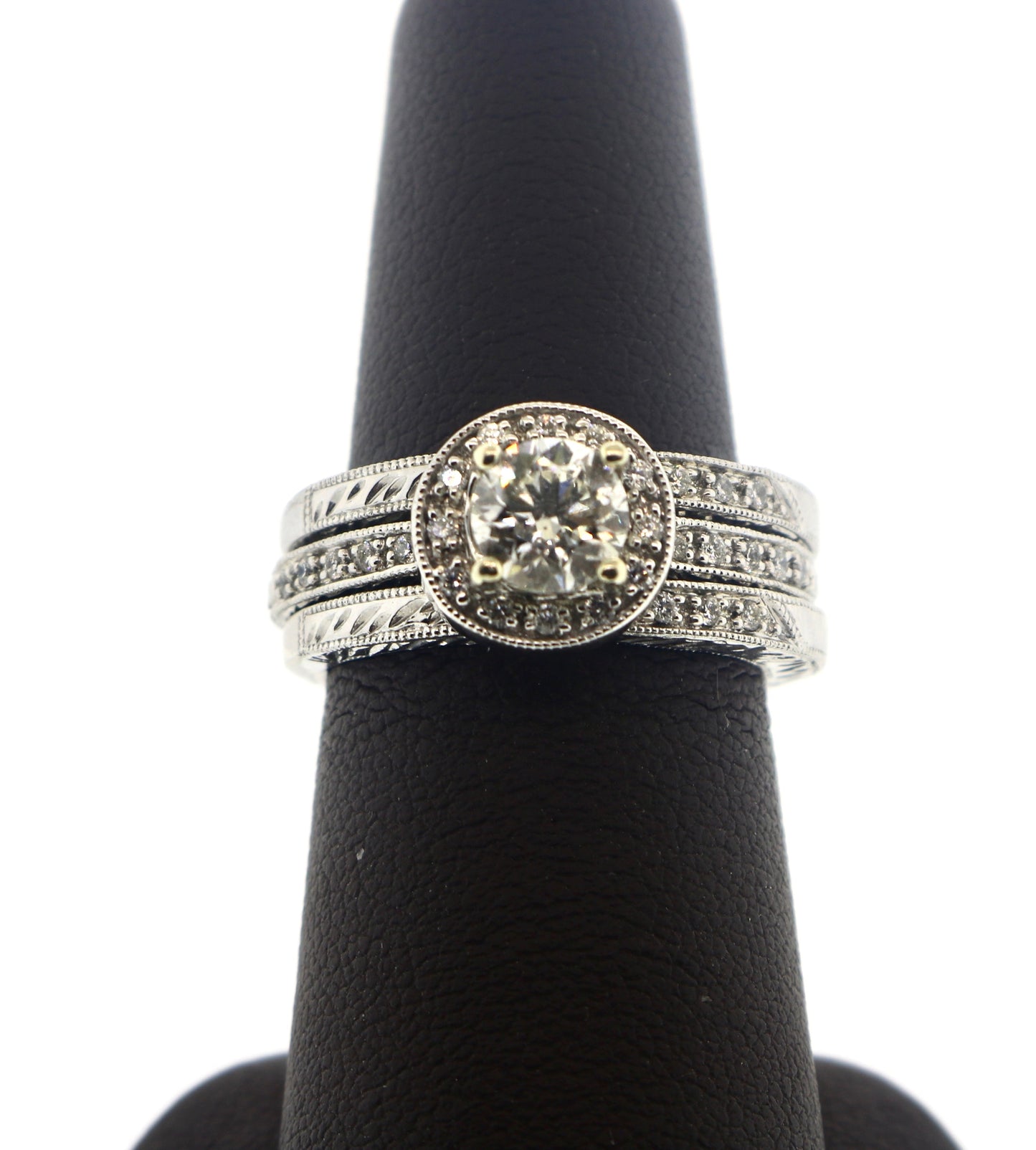 14K White Gold 0.80/0.35CT Round H/SI1 3 Set Diamond Ring