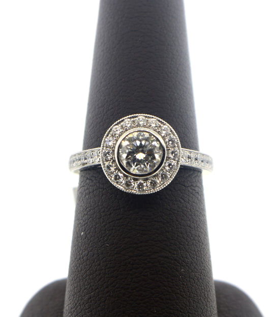 14K White Gold 0.70/0.65CT SI2/G EGL Halo Diamond Ring