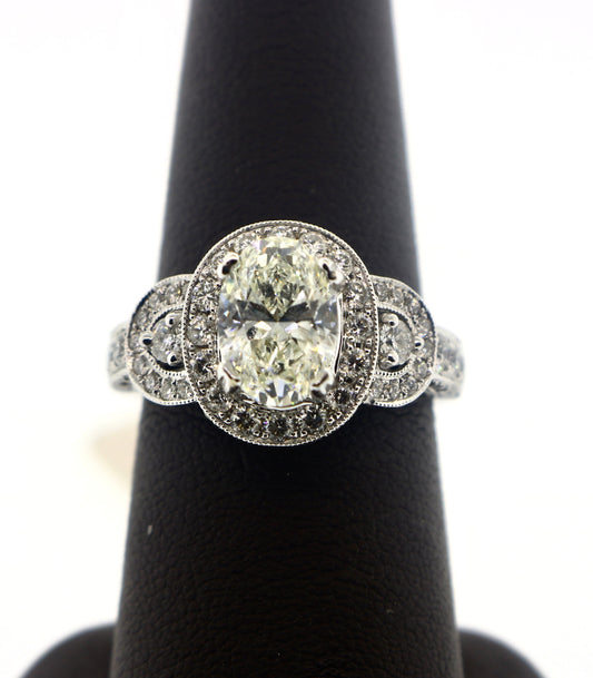 14K White Gold 1.70/1.49CT 1/SI2 Oval Ring