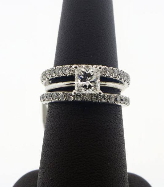 14K White Gold 1.01 Prong VS1 GIA Certified Diamond 3 Piece Ring Set