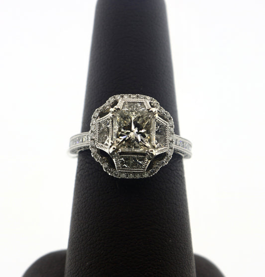 18K White Gold 1.50CT Prong/1.20 Halo Hexa Style Ring