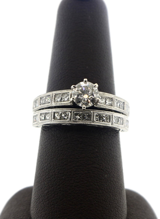 18K White Gold 0.71/1.72CT RD/Prong 2 Piece Ring Set