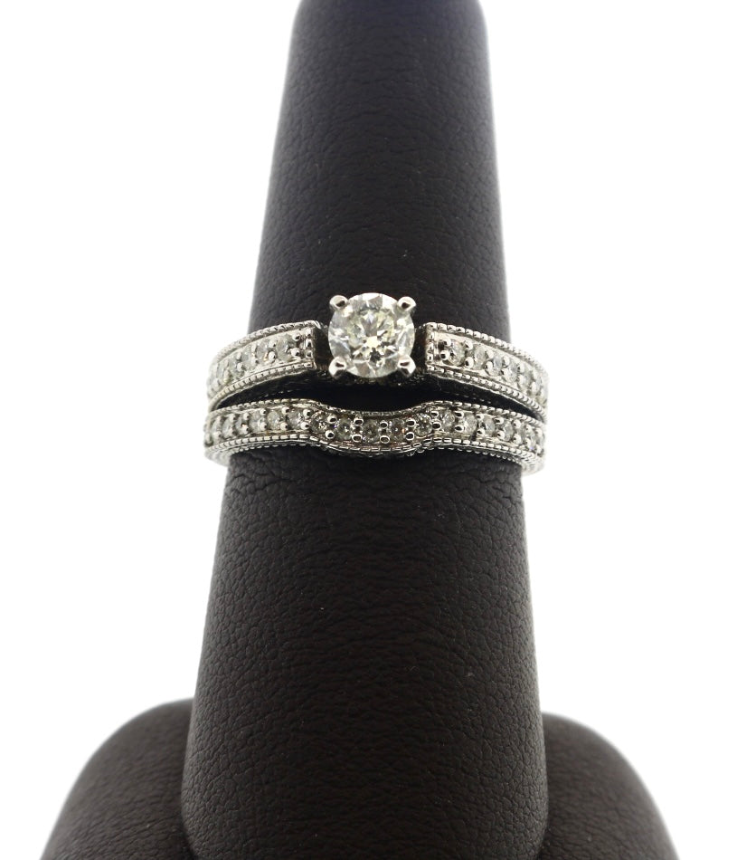 14K White Gold 0.51/0.91CT RD/RD 2 Piece Bridal Ring Set