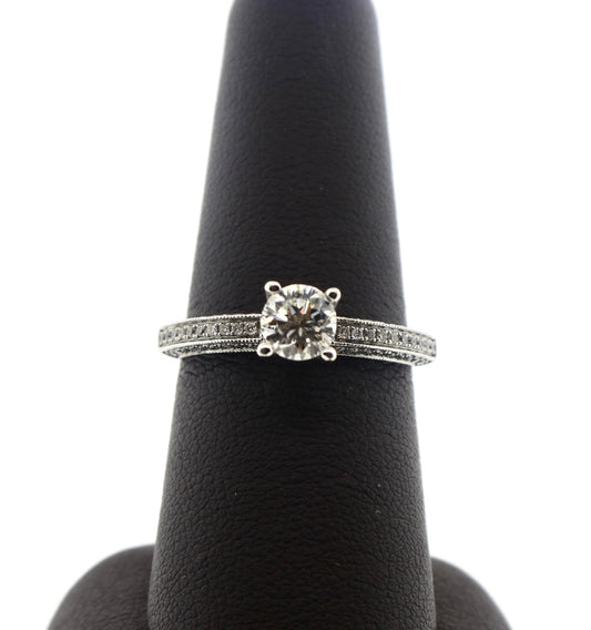 14K White Gold 0.61/1.27CTW RND SI2/G GIA Certified Antique Diamond Ring