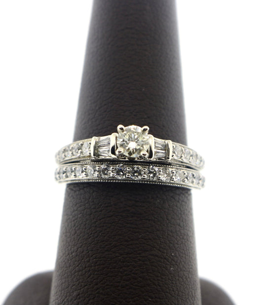 14K White Gold 0.68CTW Diamond Ring With Band