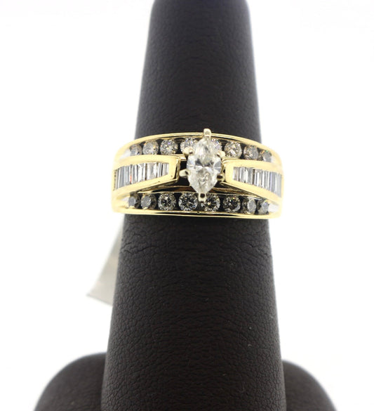 14K Yellow Gold 1CTW Marq/Bagg RD Diamond Ring