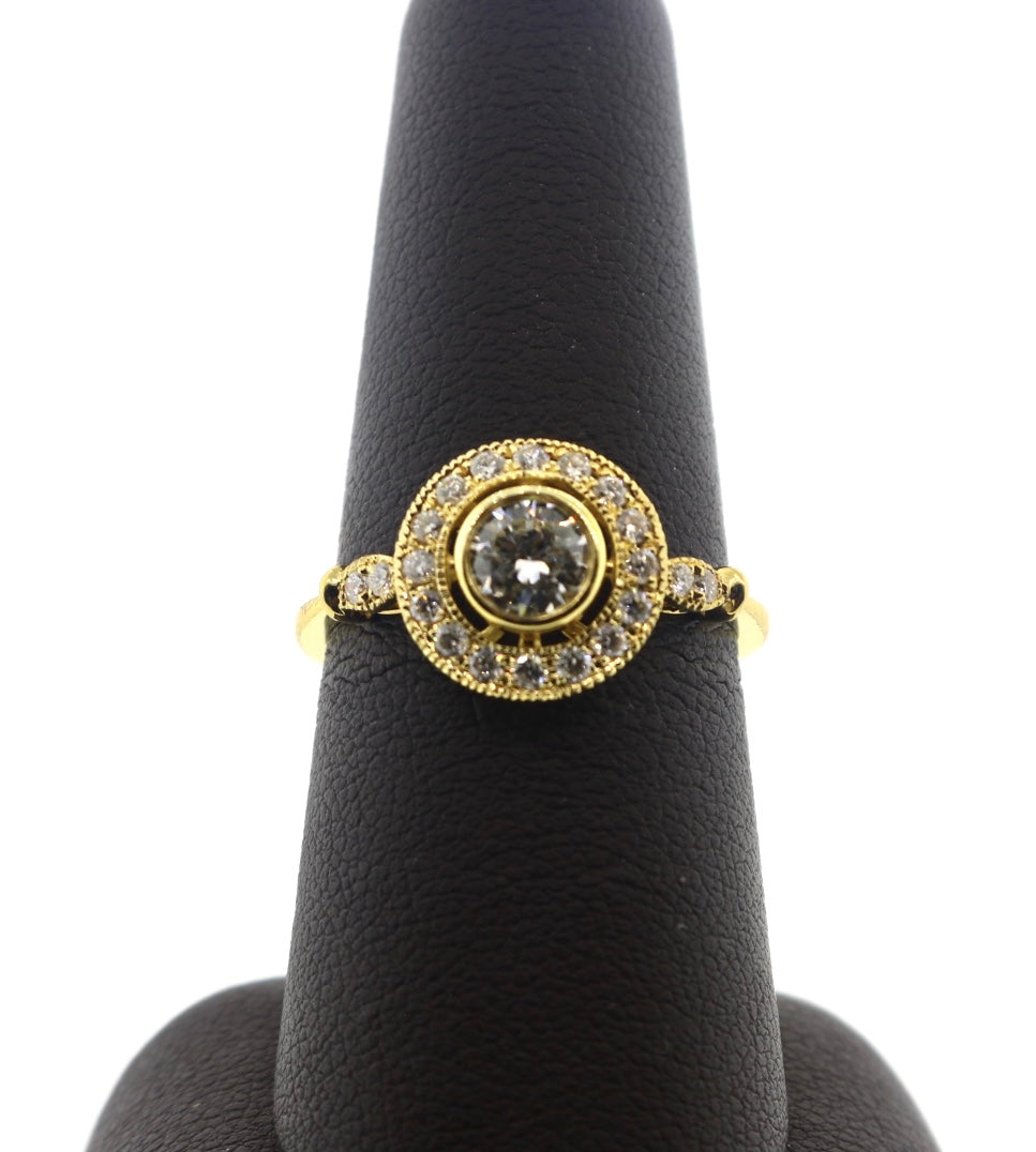 18K Yellow Gold 0.41/1.00CTW RND VS1/J GIA Certified Diamond Ring