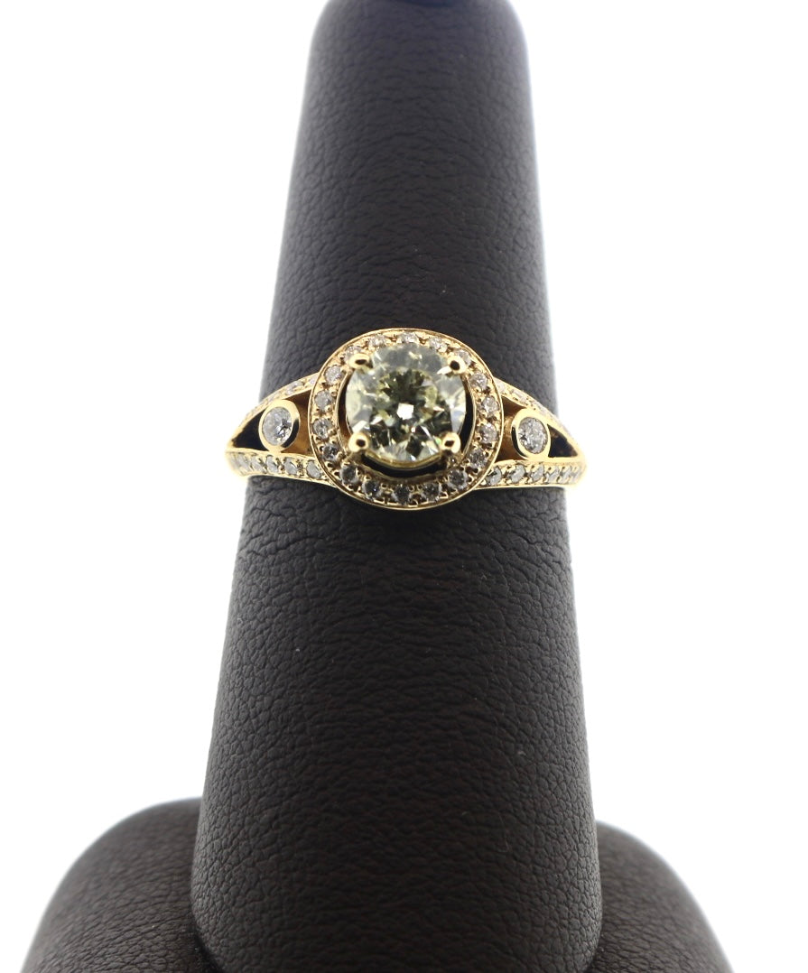 14K Yellow Gold 0.90/0.50CT RND Halo Diamond Ring