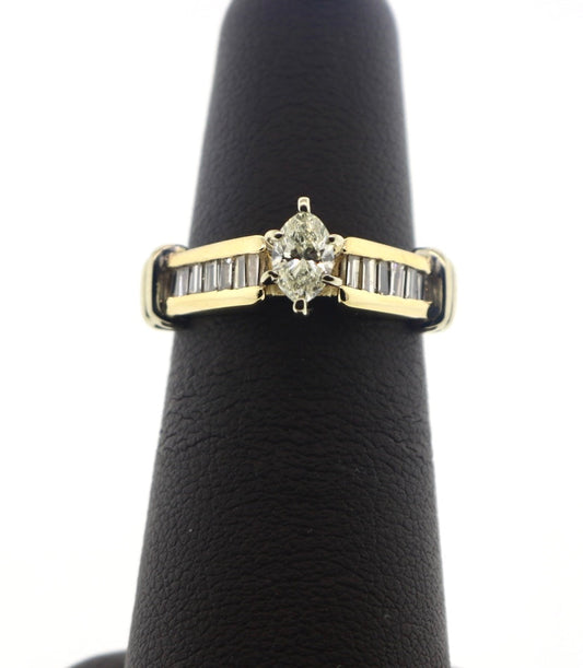 14K Yellow Gold 0.50CT Marq/0.50 BGTS Ring