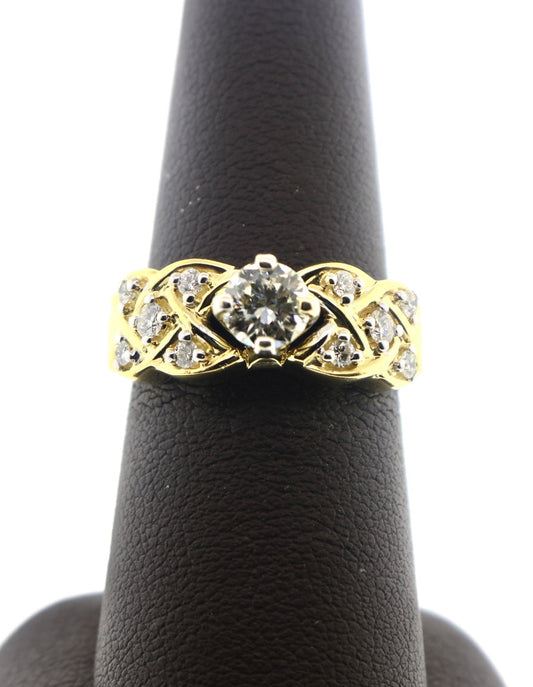 14K Yellow Gold 1CTW RD/RDS Engagement Ring