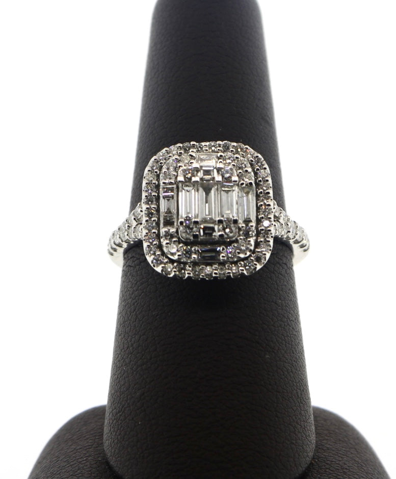 14K White Gold 1.5CTW Cushion Halo Split SHK Ring