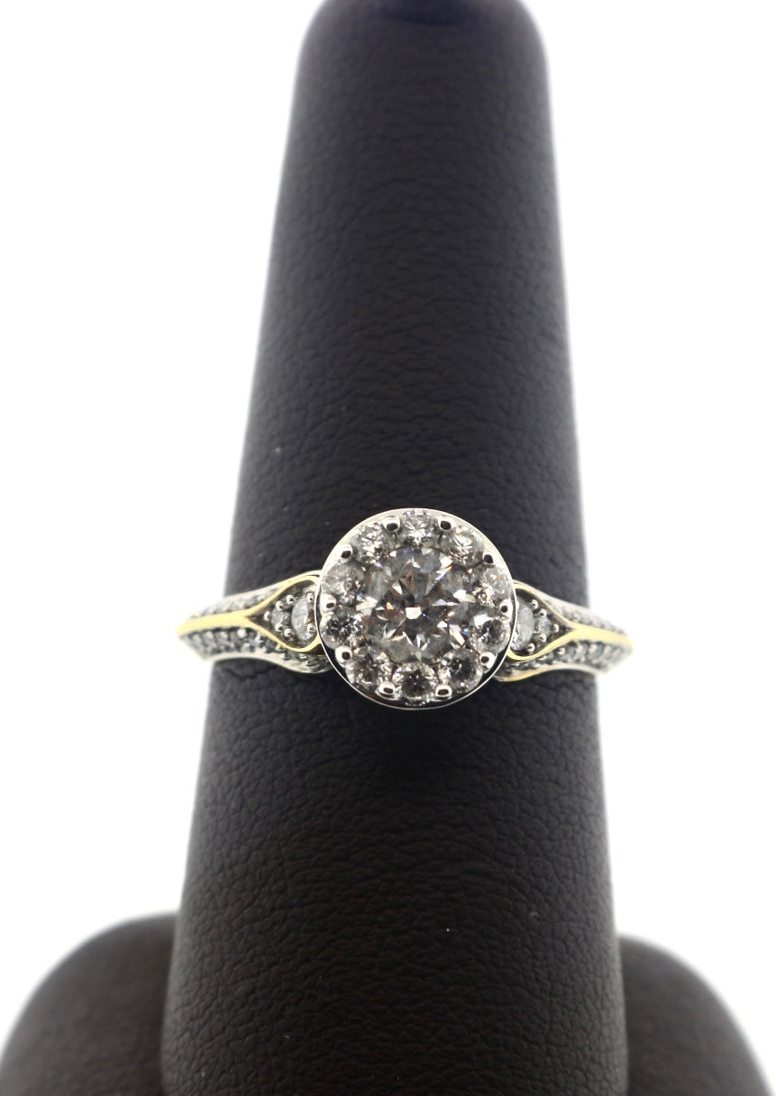 14K Two Tone 1.25CTW/0.50CT CNT Diamond Cluster Ring