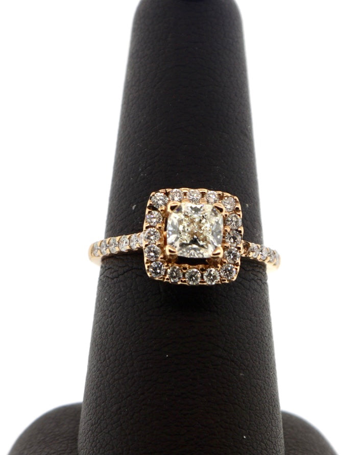 14K Rose Gold 1CT Cushion 1.5CTW Halo Diamond Ring