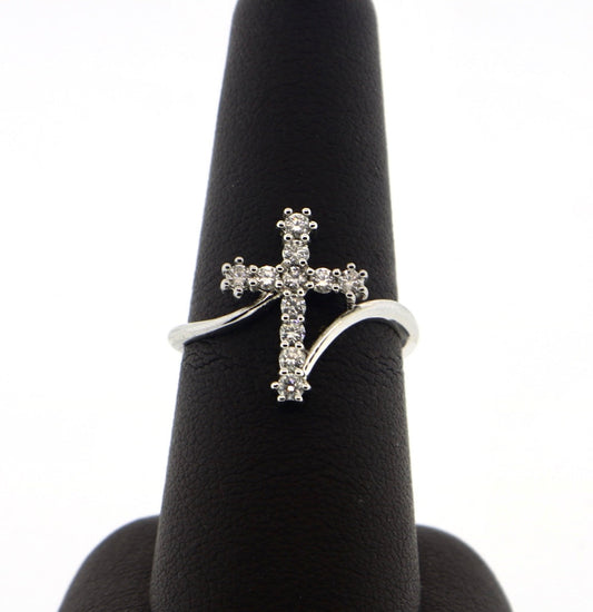 14K White Gold 0.33CTW RND Cross LDS Fashion Ring