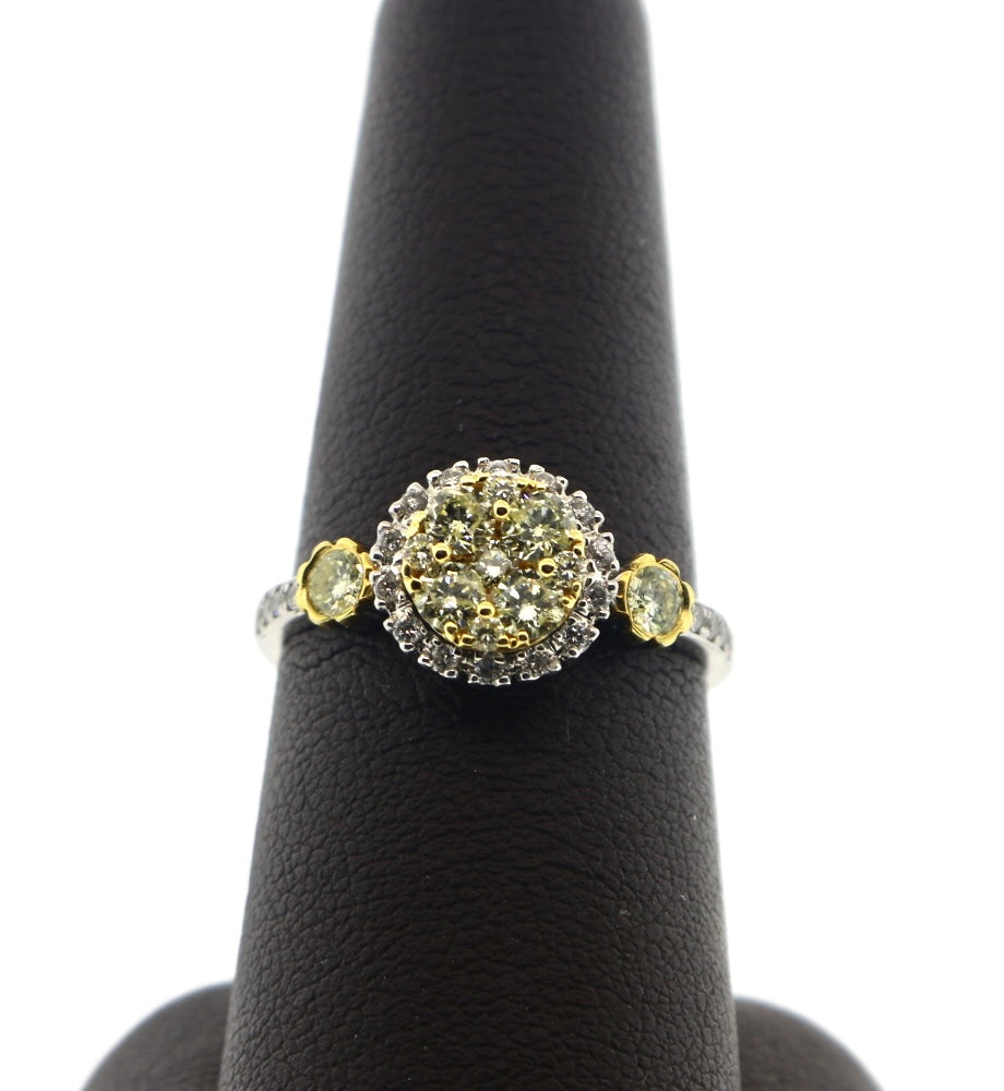 14K Two Tone 0.96CTW Cluster LDS Engagement Ring