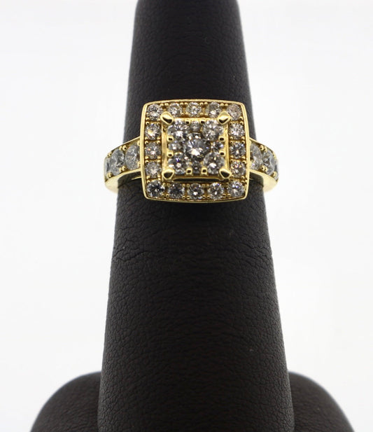 14K Yellow Gold 1.50CT Cluster Square Ring