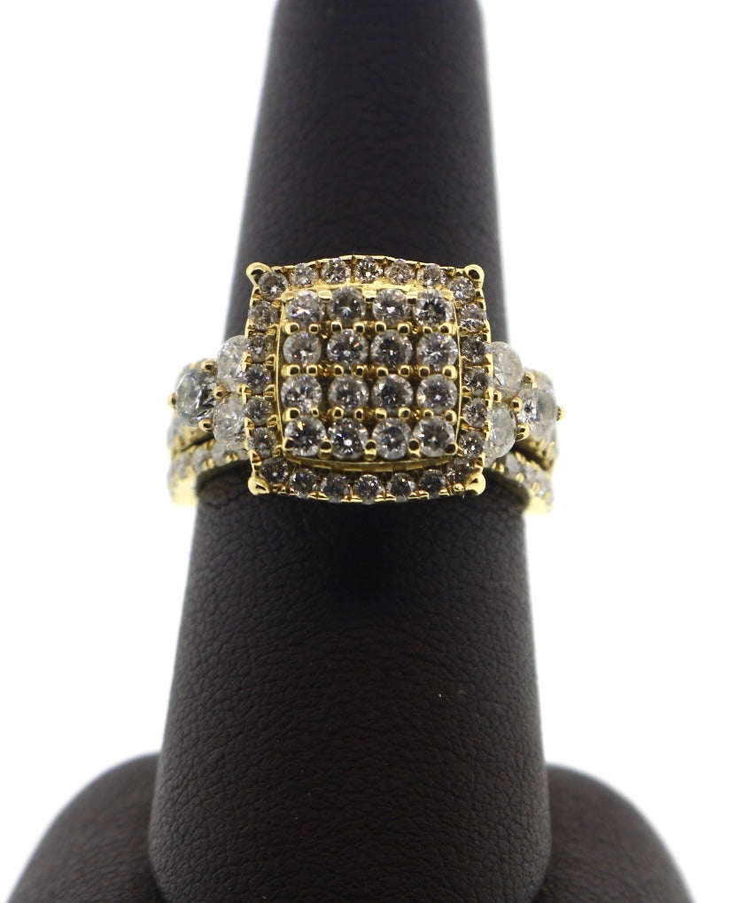 14K Yellow Gold 3.00CT Cluster Bridal Ring Set