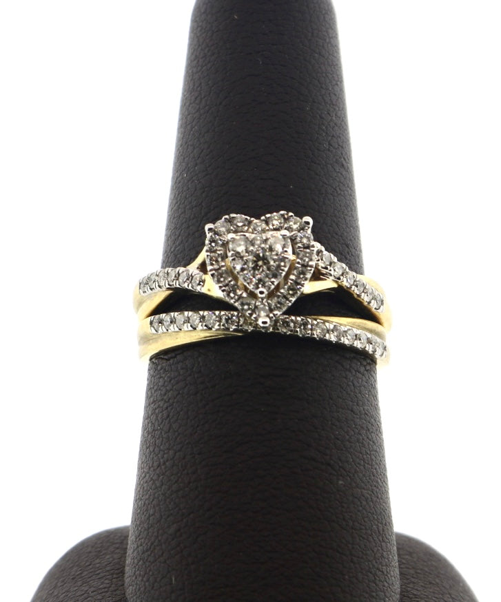 10K Yellow Gold 0.50CT Halo Heart 4.17 Grams Bridal Ring Set