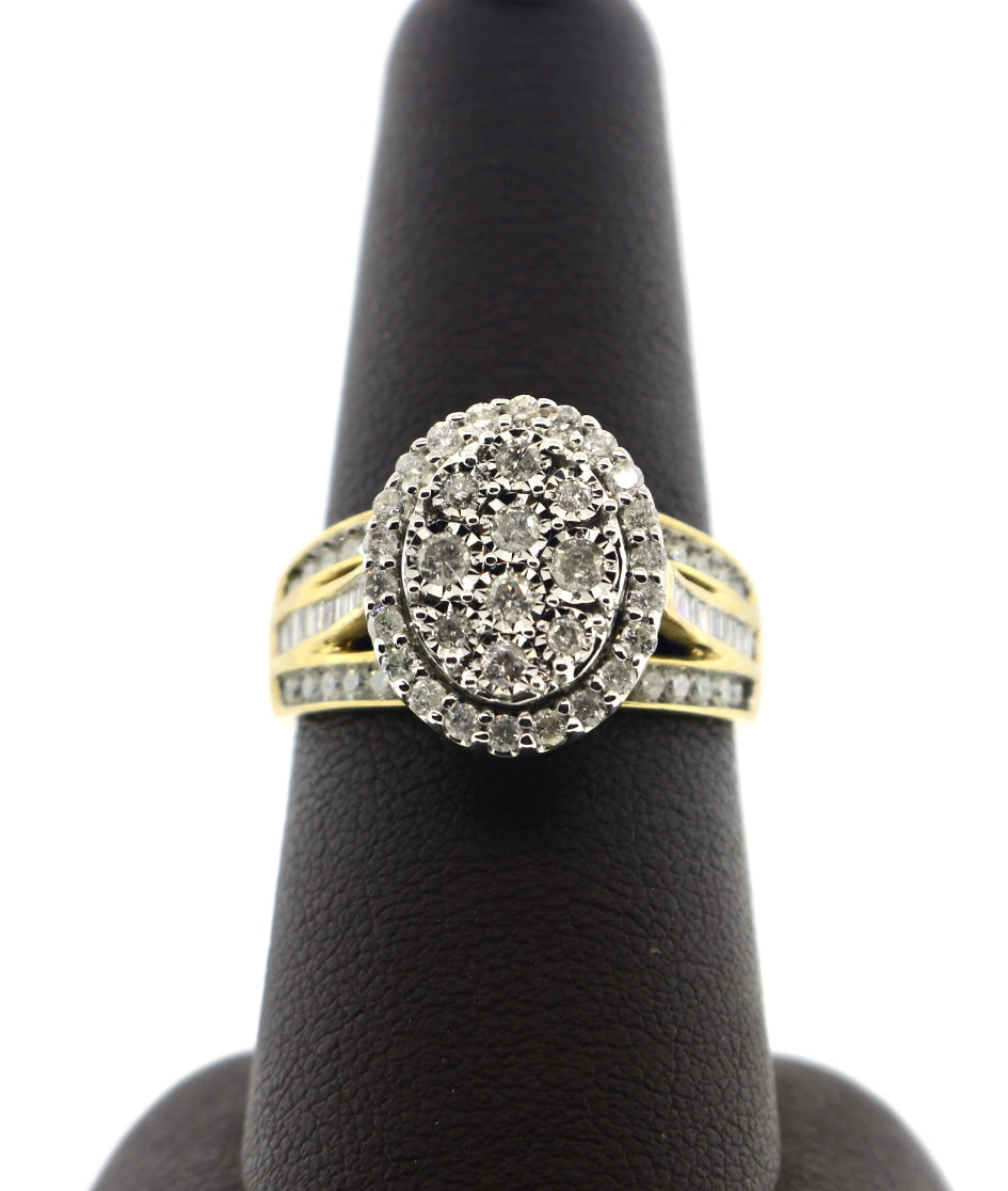 10K Yellow Gold 1.05CT Oval Halo Cluster Ring