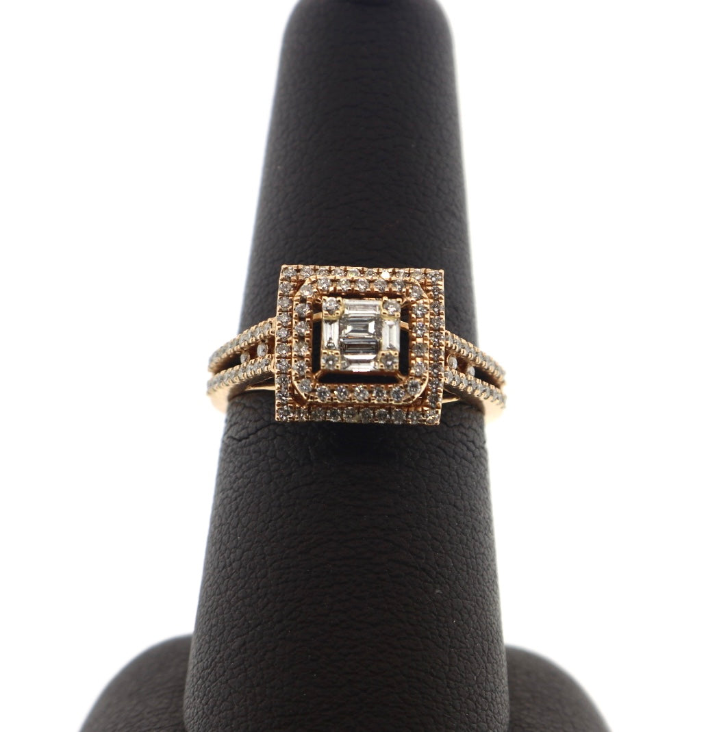 14K Rose Gold 0.60CT/3.43 Grams Bagg Halo Diamond Ring