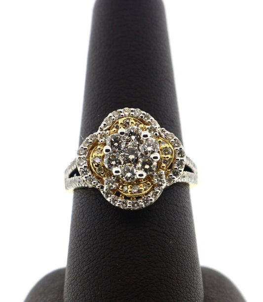 14K Yellow Gold 1.5CT Halo Ladies Diamond Fashion Ring