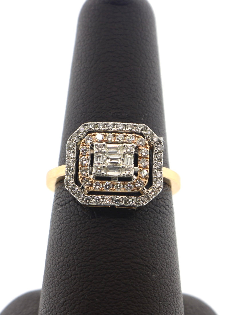 14K Two Tone 0.70CT/2.86 Grams Bagg Halo Diamond Ring