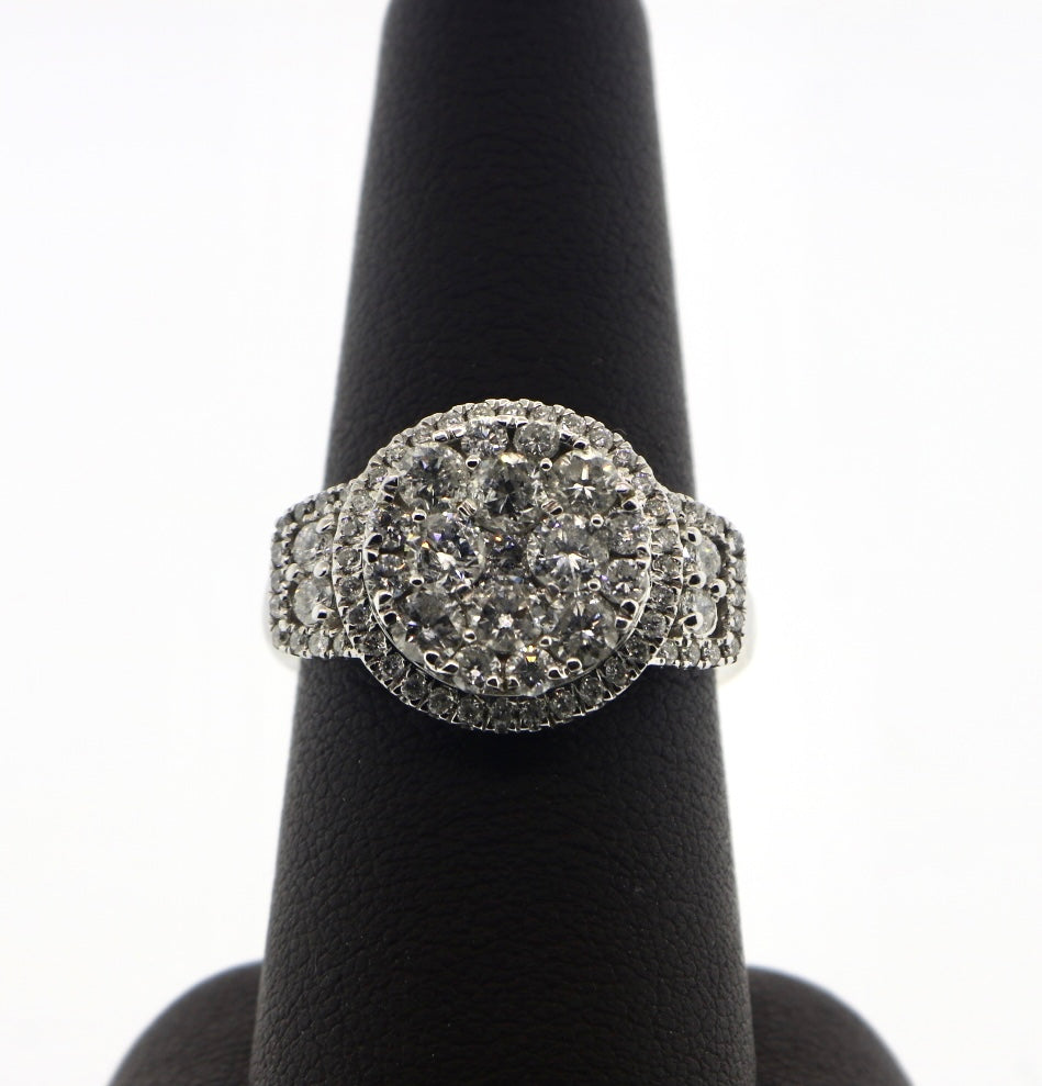 14K White Gold 1.85CTW Halo Diamond Ring