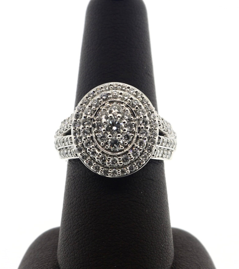 14K White Gold 2CT Diamond Oval Cluster Ring