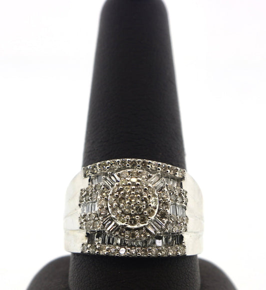 10K White Gold 1.55CT Diamond Cluster Halo Fashion Ring