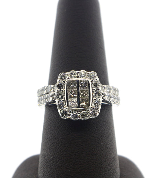 14K White Gold 3CTW PC/RDS 2 Piece Ring Set