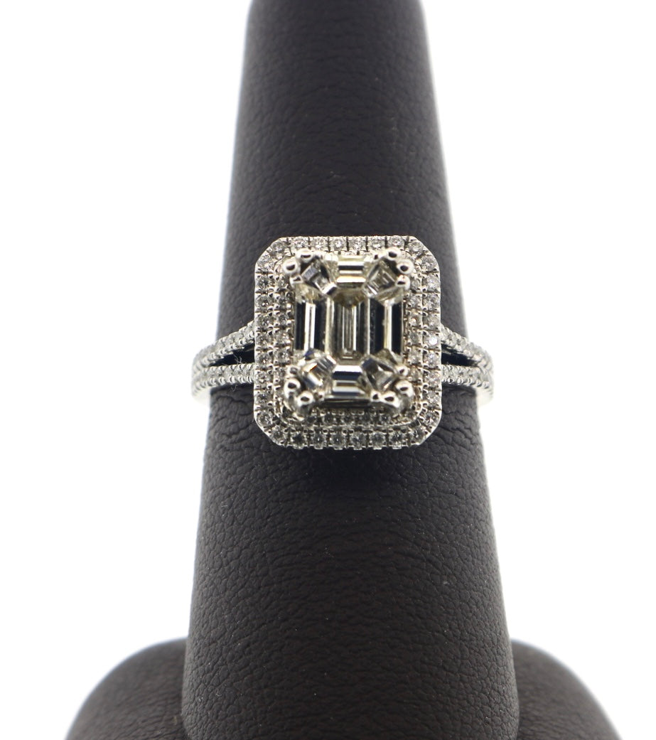 18K White Gold 1.08CT Bagg/Halo Ring