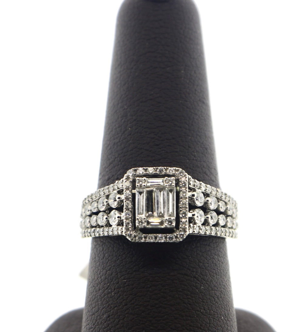 14K White Gold 1CT 3.16 Grams Bagg Halo Diamond Ring