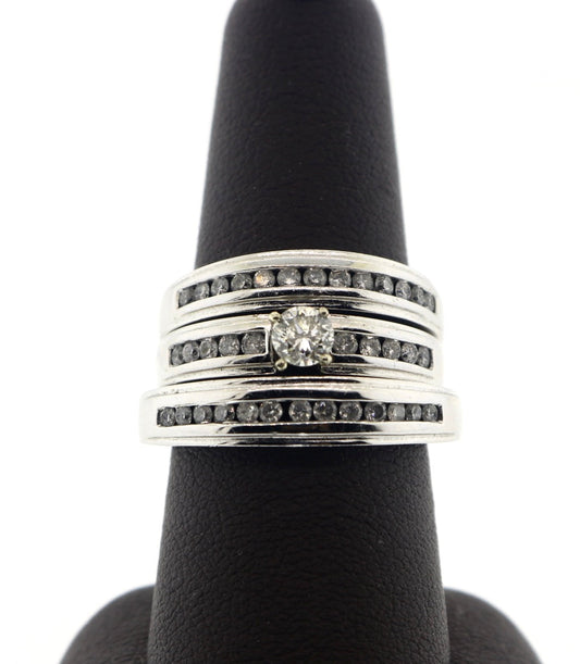 14K White Gold 0.35/1.03CTW RDS Trio Ring Set