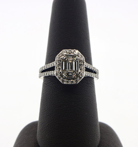 14K White Gold 1.5CT Bagg/RD Diamond Ring