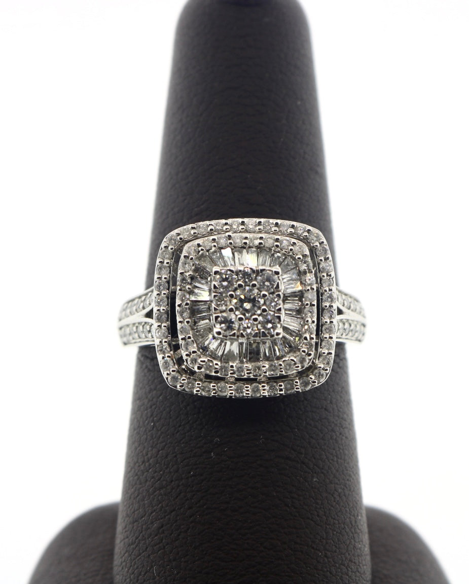 10K White Gold 1.03CT Halo Square Cluster Ring