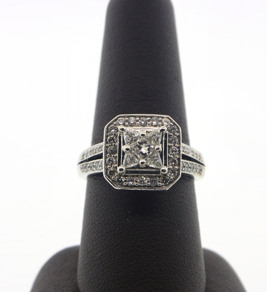 14K White Gold 2.25CT Diamond Halo Invisible Ring Set